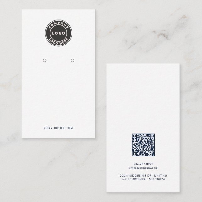 Business Logo and QR Code Earrings Display Card (Front/Back)