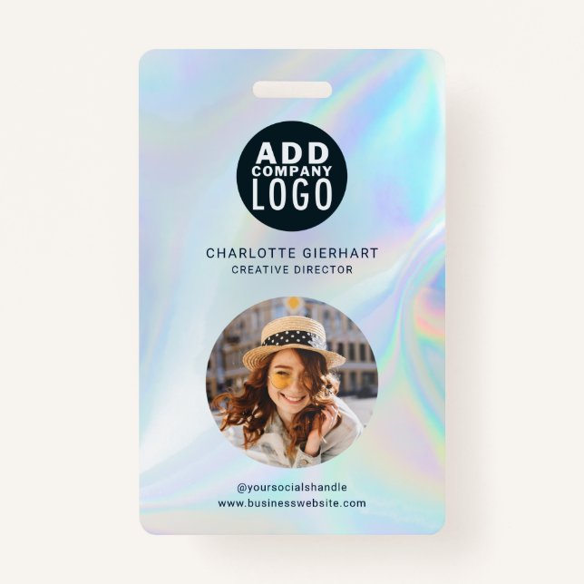 Business Logo and QR Code Employees Photo ID Badge (Front)