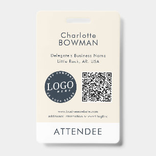 Business Logo and QR Code Event Attendants ID Badge