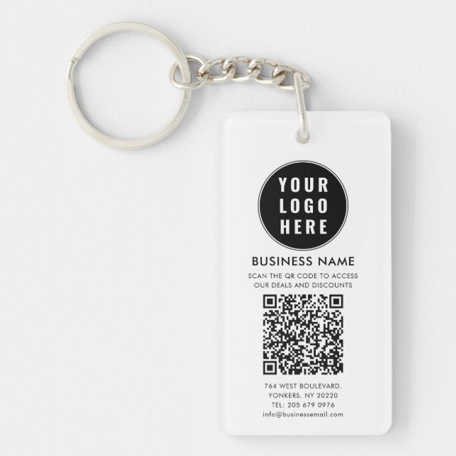 Business Logo and QR Code Modern Keychain (Front)