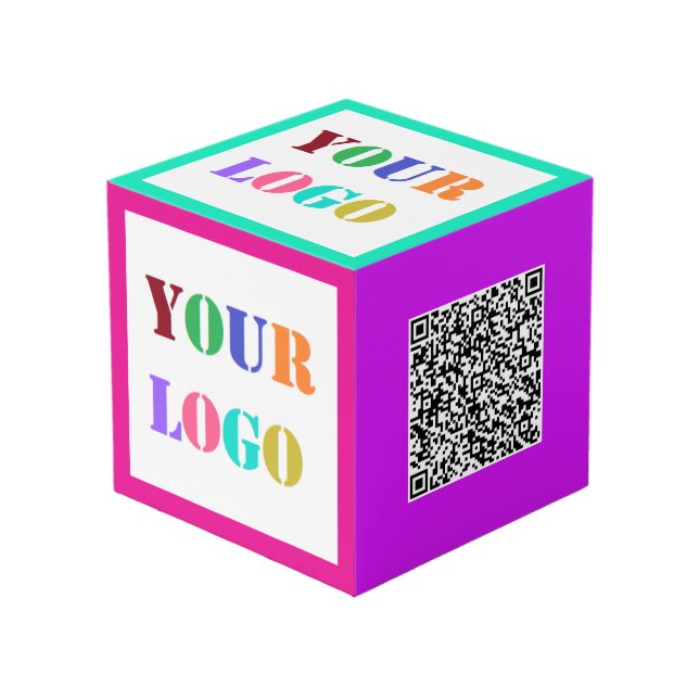 Business Logo and QR Code Promotional Cube Example (Front Angled)