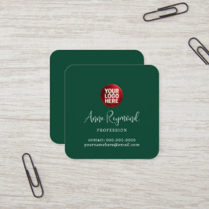 Business Logo and Script Name Green Square Business Card