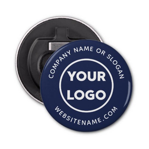 Business Logo and Text on Navy Blue Corporate Swag Bottle Opener