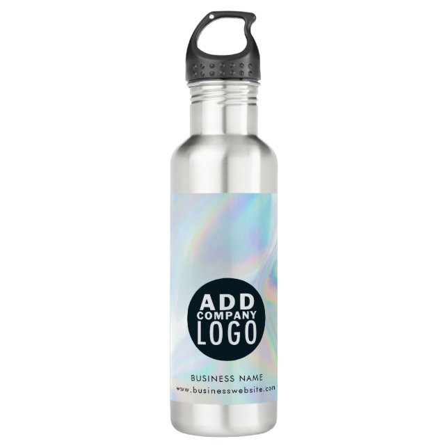 Business Logo and Website Holographic Employees Stainless Steel Water Bottle (Front)