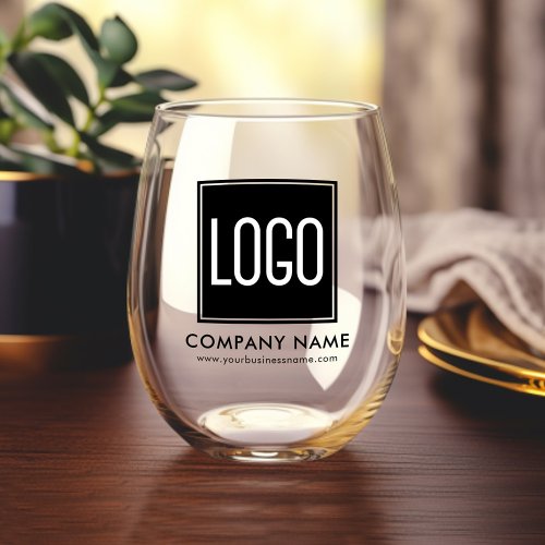 Business Logo and Website Stemless Wine Glass