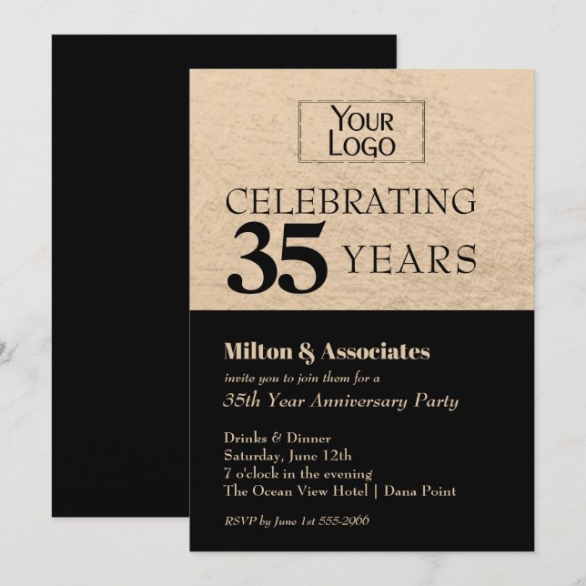 Business Logo Anniversary Black and Gold Invitation (Front/Back)