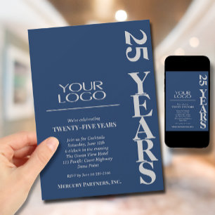 Business Logo Anniversary Navy Blue Invitation