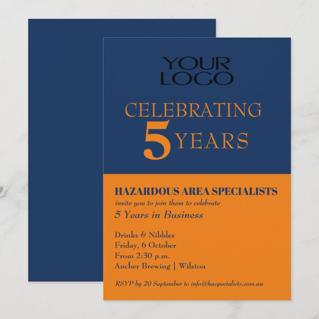 Business Logo Anniversary Navy Invitation (Front/Back)