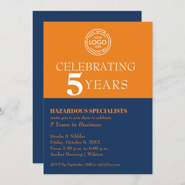 Business Logo Anniversary Navy Invitation (Front/Back)