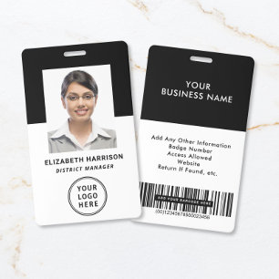 Business Logo Barcode Photo Employee ID Badge