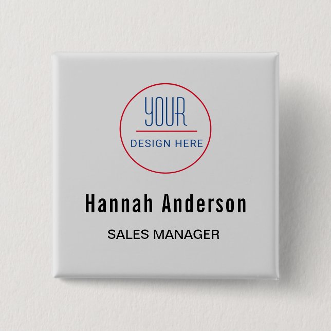 Business Logo Basic Employee Staff Name Badge Button (Front)
