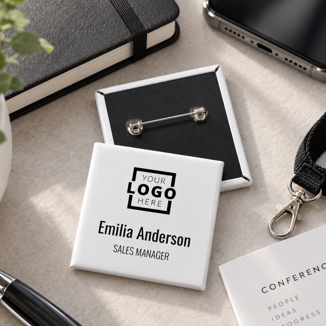 Business Logo Basic Employee Staff Name Badge Button (Creator Uploaded)