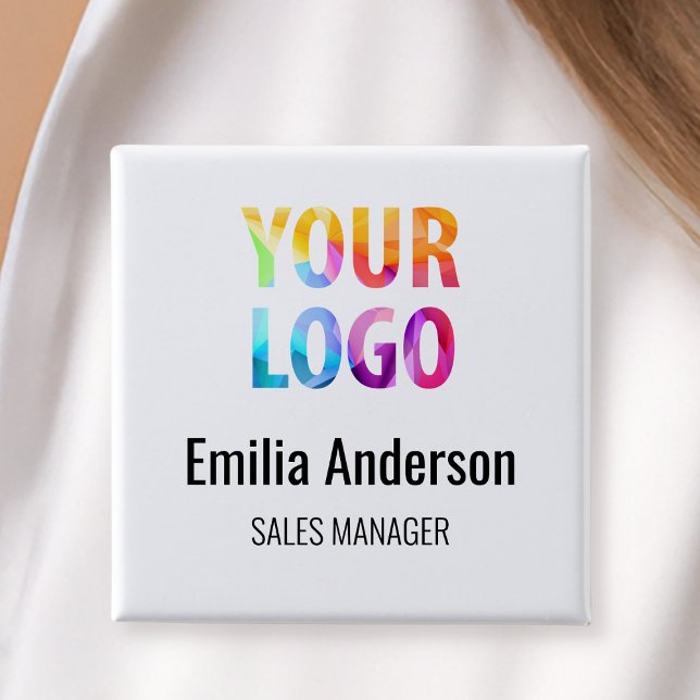 Business Logo Basic Employee Staff Name Badge Button (Creator Uploaded)