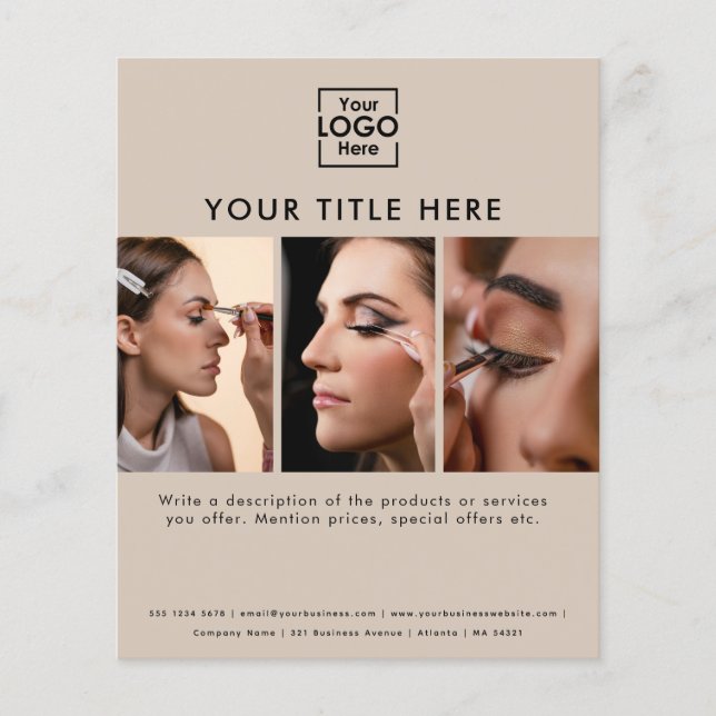 Business Logo Beige Beauty Salon 3 Photos  Flyer (Front)