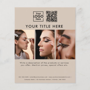 Business Logo Beige Beauty Salon 3 Photos QR Code Flyer