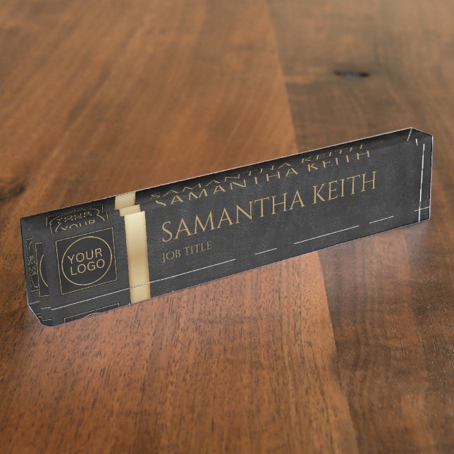 Business Logo Black and Golden  Desk Name Plate (Side)
