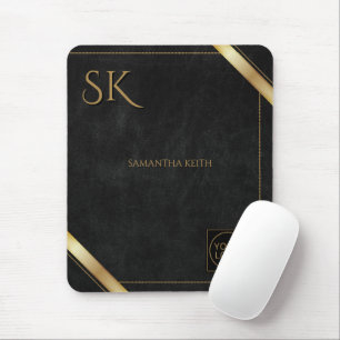 Business Logo Black and Golden Stripe  Mouse Pad