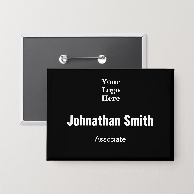 Business Logo Black and White Employee Name Title Button (Front/Back)