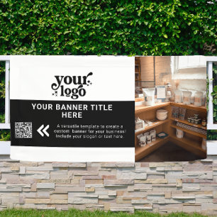 Business Logo Black and White Modern QR Code Photo Banner