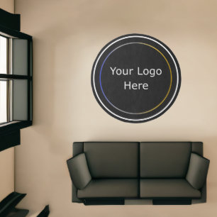 Business Logo Black Blue Grey Yellow White Border Rug