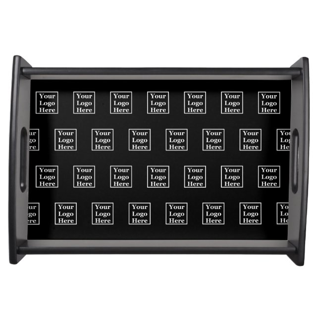 Business Logo Black Branded Pattern Template Serving Tray (Front)