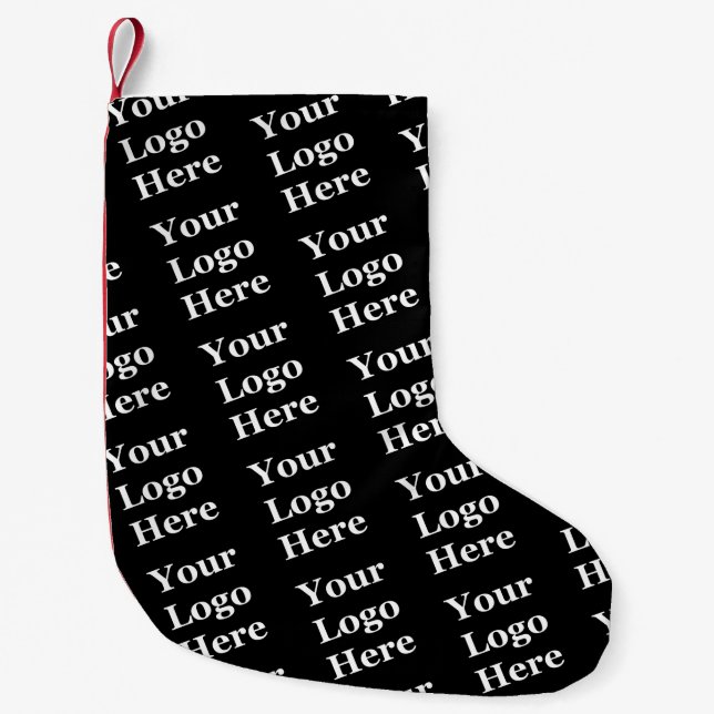 Business Logo Black Branded Pattern Template Small Christmas Stocking (Front)