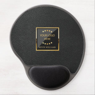 Business Logo Black Faux Leather Personalized Gel Mouse Pad