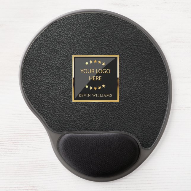 Business Logo Black Faux Leather Personalized Gel Mouse Pad (Front)