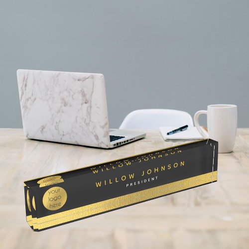 Business Logo Black Gold Classy Executive Gift Desk Name Plate