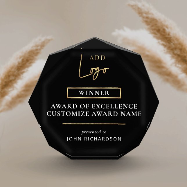 Business Logo Black & Gold Corporate Employee Acrylic Award (Elegant black and faux gold business logo customizable acrylic award)