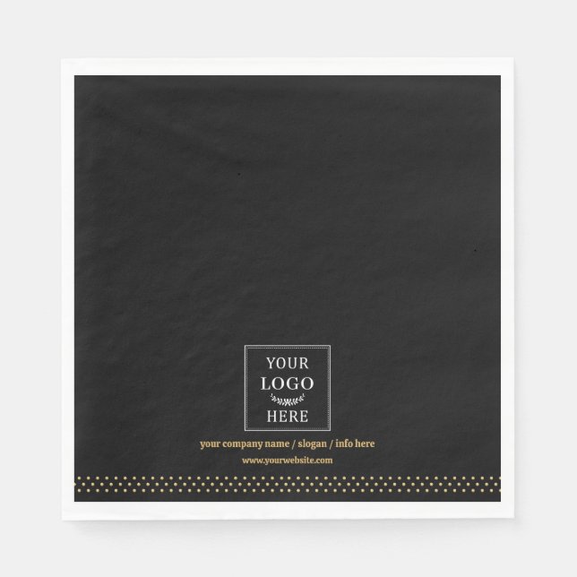 Business Logo Black Gold Dots Branded Napkins (Front)