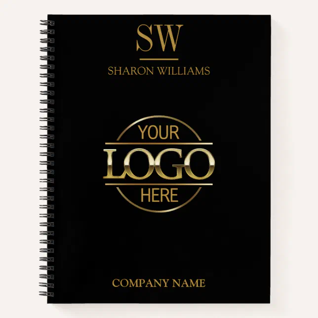 Business Logo Black & Gold Monogram Initial Notebook | Zazzle