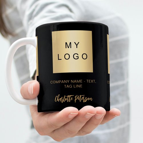 Business logo black gold name script coffee mug