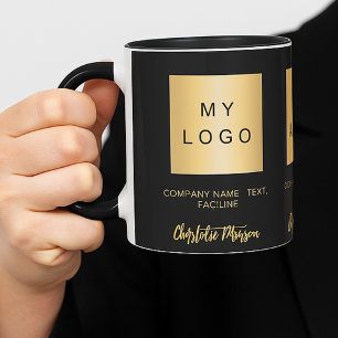 Business logo black gold name script mug