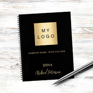 Business logo black gold name script notebook