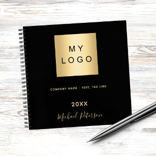 Business logo black gold name script notebook