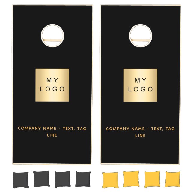 Business logo black gold text minimalist cornhole set (Set)
