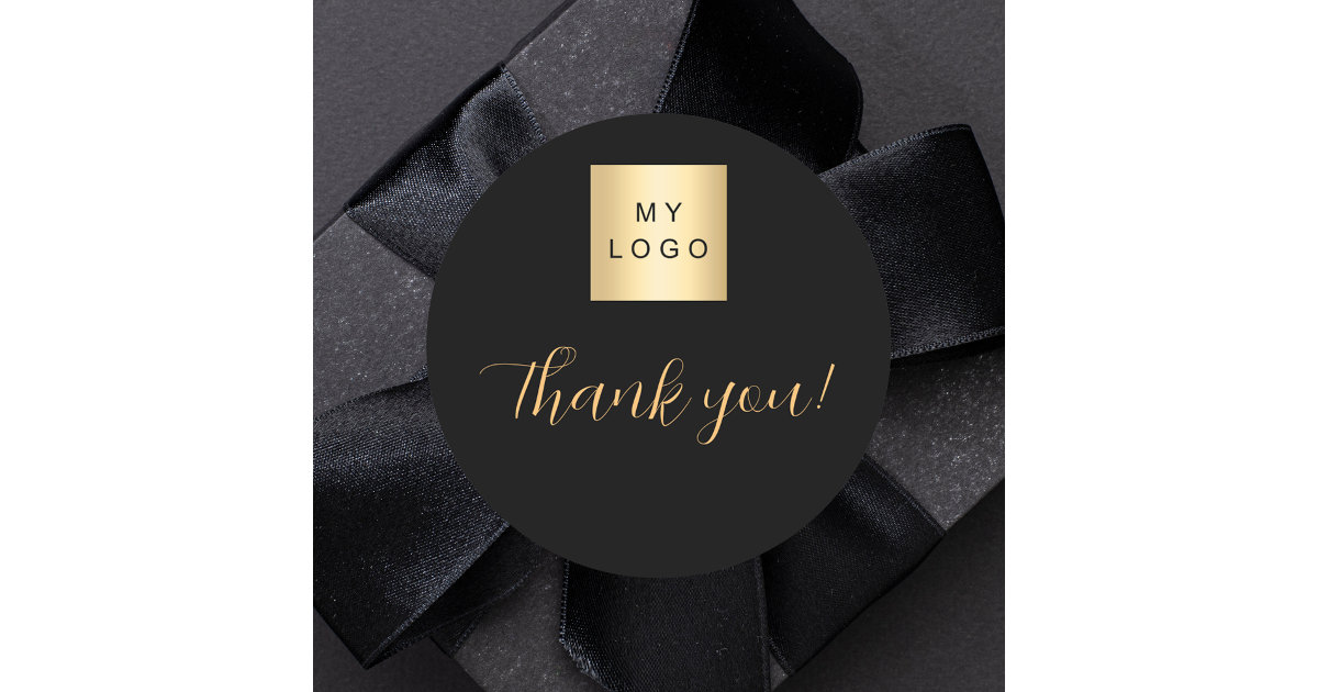 Business logo black gold thank you classic round sticker | Zazzle