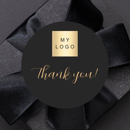 Business logo black gold thank you classic round sticker