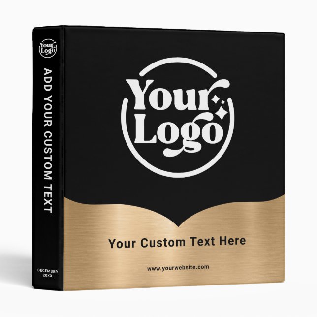 Business Logo Black Metallic Gold Company 3 Ring Binder (Front/Spine)