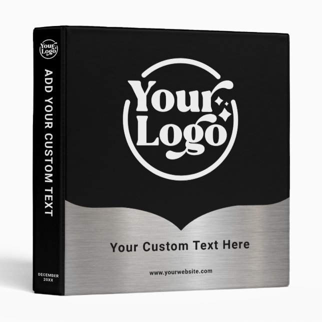 Business Logo Black Metallic Silver Company 3 Ring Binder (Front/Spine)