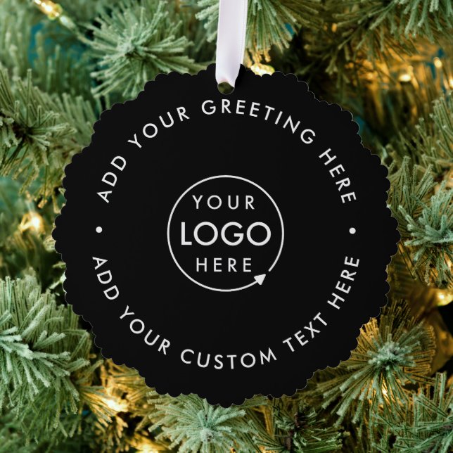 Business Logo | Black Modern Minimalist Christmas Ornament Card (Insitu (Tree))