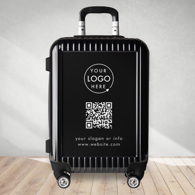 Business Logo | Black Modern Professional QR Code Luggage (Black company branded luggage for small business gifting, travel events & promotional swag.)