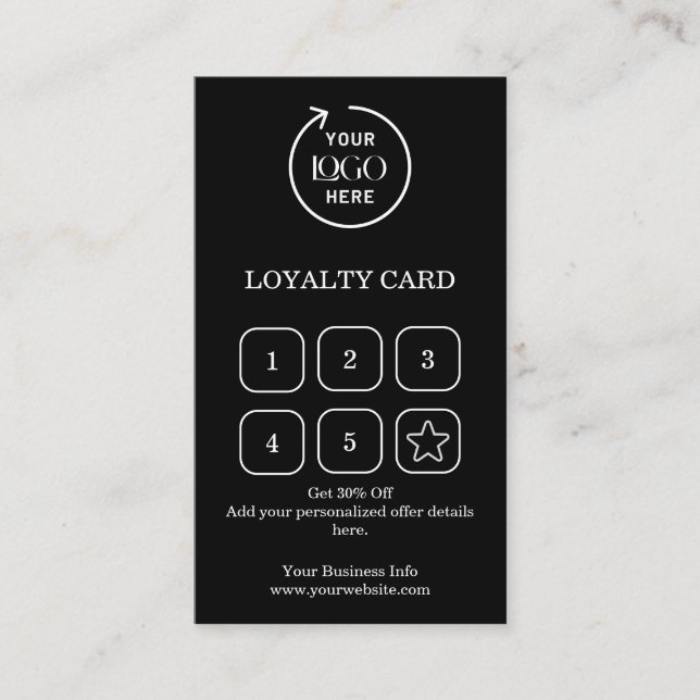 Business Logo | Black Professional Company Punch Loyalty Card (Front)