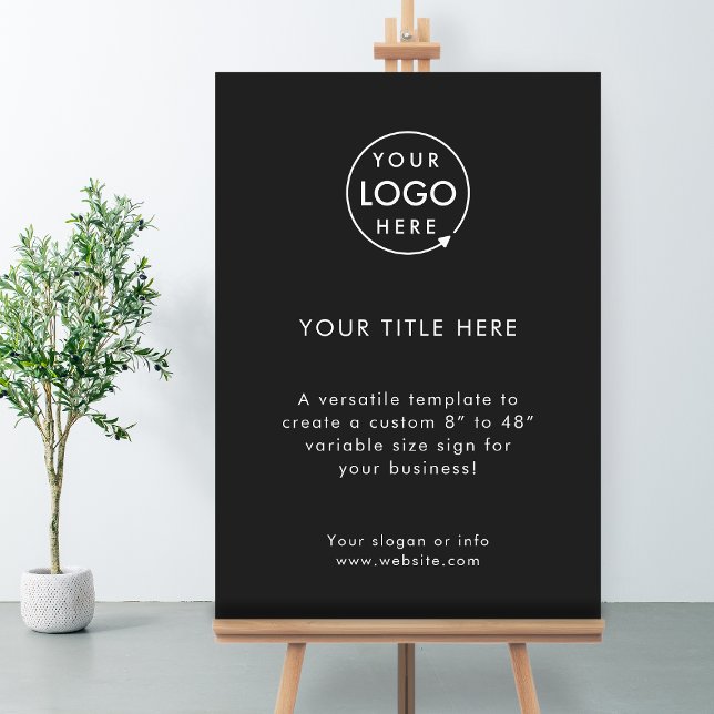 Business Logo | Black Promotional Professional Foam Board (Sleek black company branded easel signage for business promotion & marketing.)