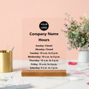 Business Logo Black Text Hours of Operation Acrylic Sign