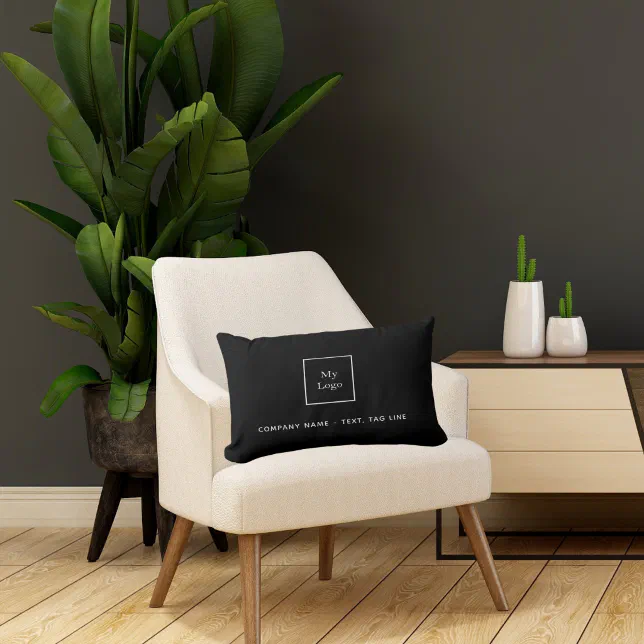 Business logo black white elegant lumbar pillow | Zazzle