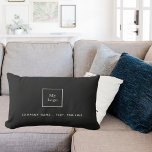 Business logo black white elegant lumbar pillow<br><div class="desc">A stylish, classic black background. Personalize and add your business, company logo and a text. White letters. If you want the pillow without text, use your back-space key to delete. Perfect for hotel lobbies, rental properties and yacht services and rentals. This pillow is also available in our store with golden...</div>