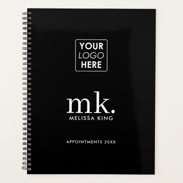 Business Logo Black White Modern Monogram Initials Planner (Front)