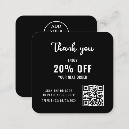 Business Logo Black White Modern QR Code Loyalty Discount Card